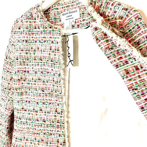 Feminine | Helene Berman for Anthropologie Classic Tweed Jacket | Hot Pink Green - Picture 7 of 7